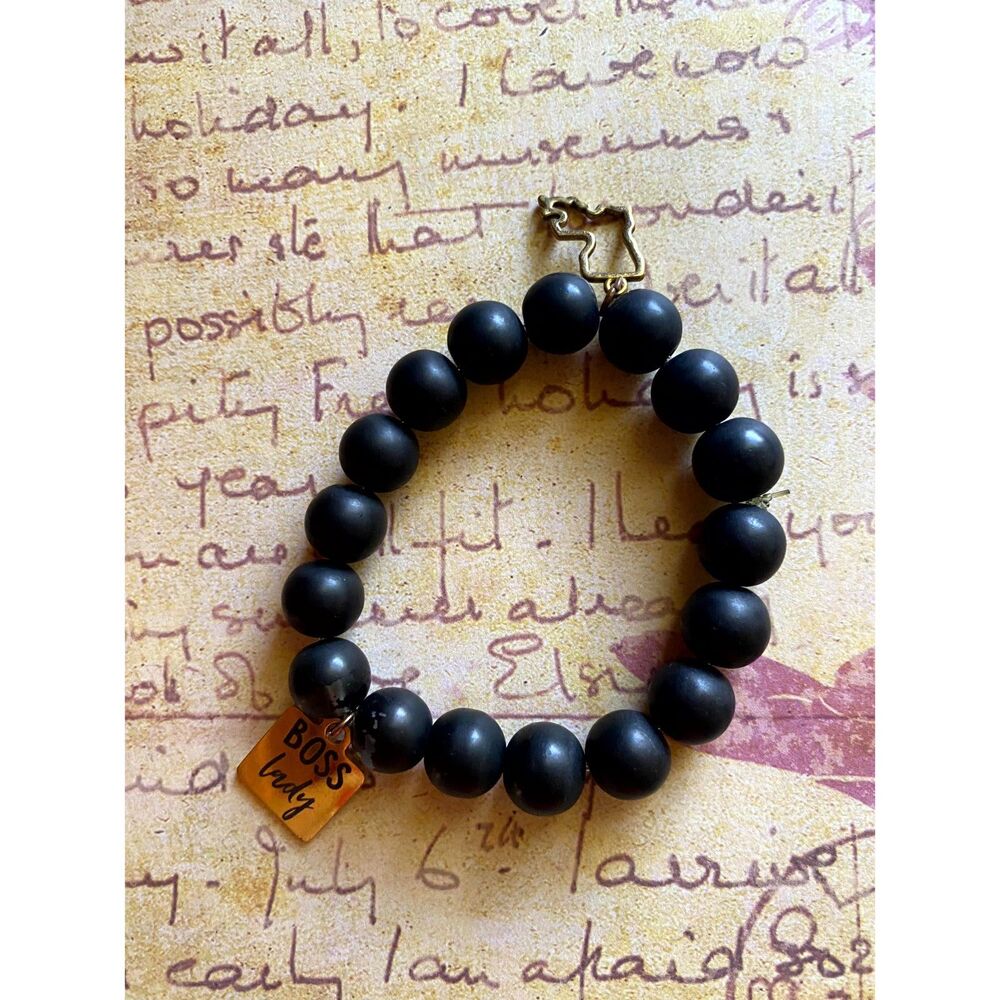 Women's Boss Lady Black Stretch Beaded Charm Bracelet